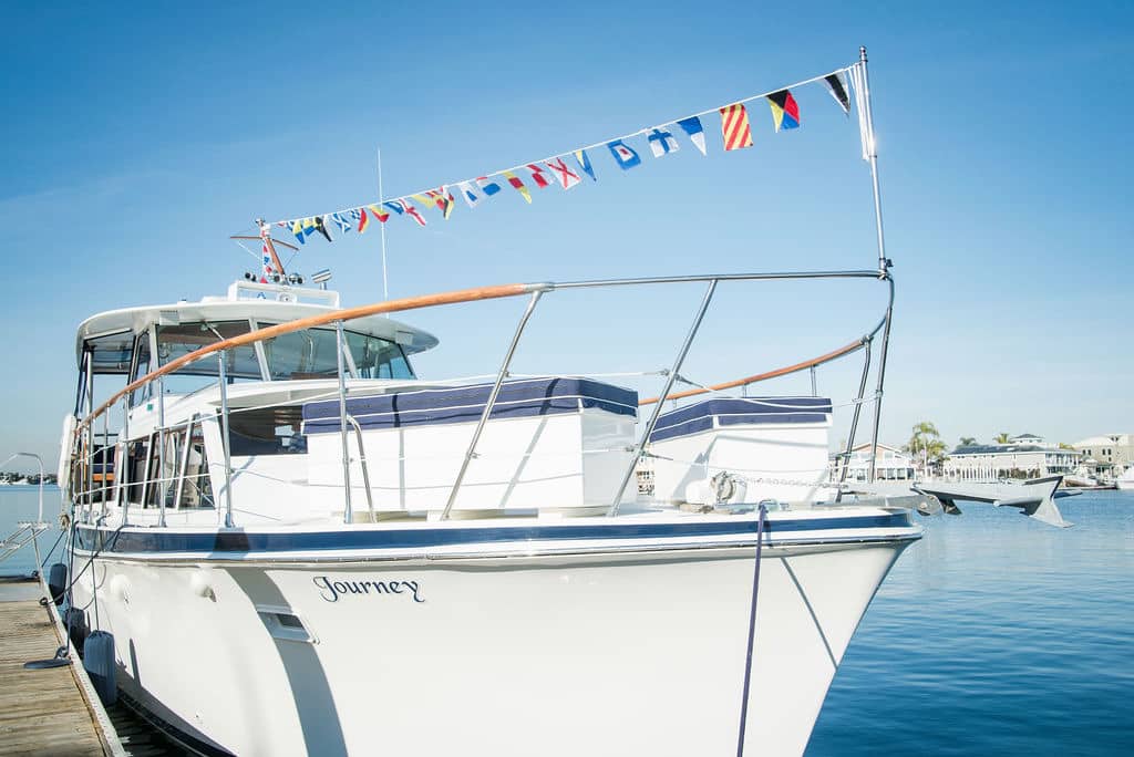 Luxury yacht decorated for boat rental